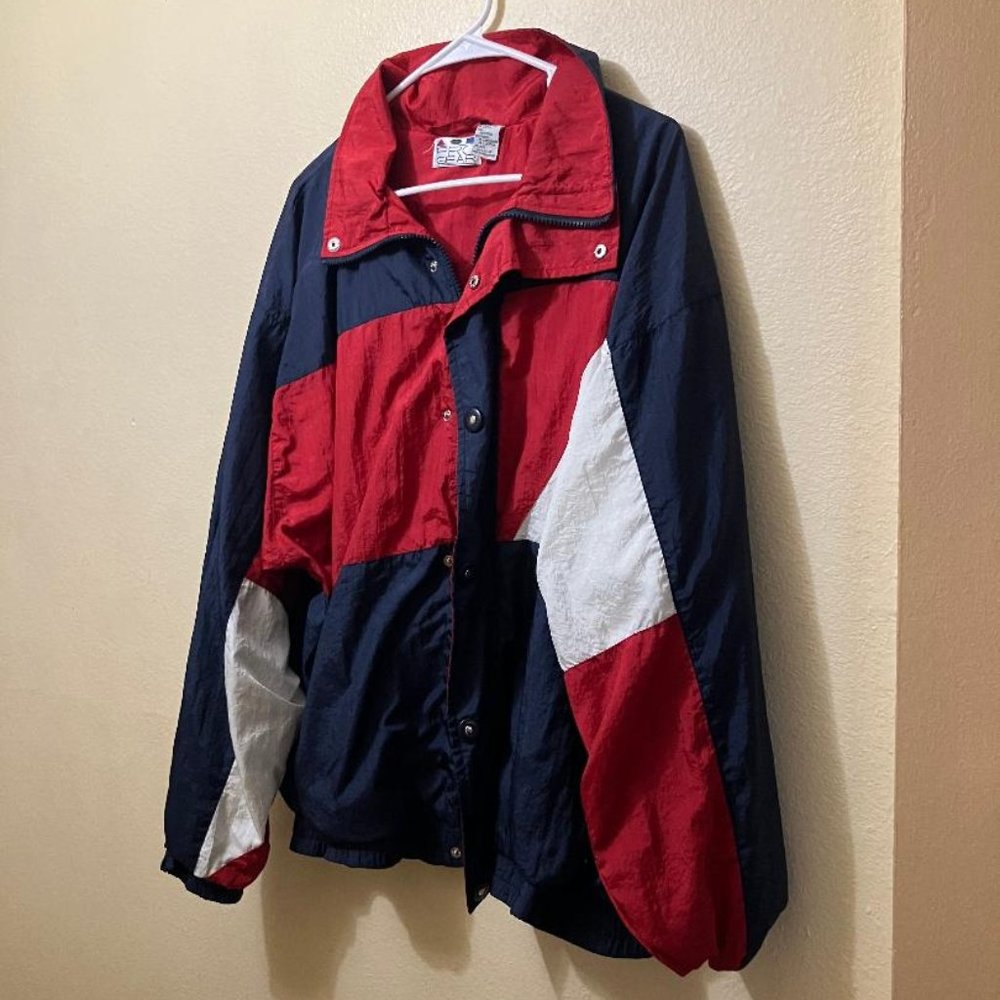 Vintage Pro Gear Red/White/Blue Color Block Full Zip Windbreaker Jacket Large